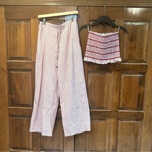 CHRISTIAN LACROIX 2 Piece Tube Top And Pull on Wide Leg Pants Burgundy Striped S